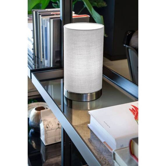 Veioza, structura din metal finisat nichel mat, abajur textil, soclu E14, 28 W, 230 V, 200 x 120 mm, bej - 2- Roveli