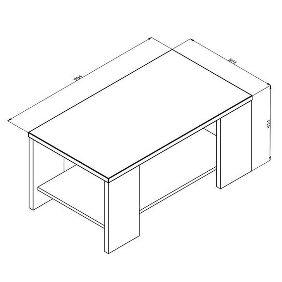 Masuta cafea DacEnergy©, material PAL melaminat, design simplu, doua blaturi, forma dreptunghiulara, finisaj stejar gri, dimensiuni  90.5 x 50.5 x 41.5 cm, 1C - 3- Roveli
