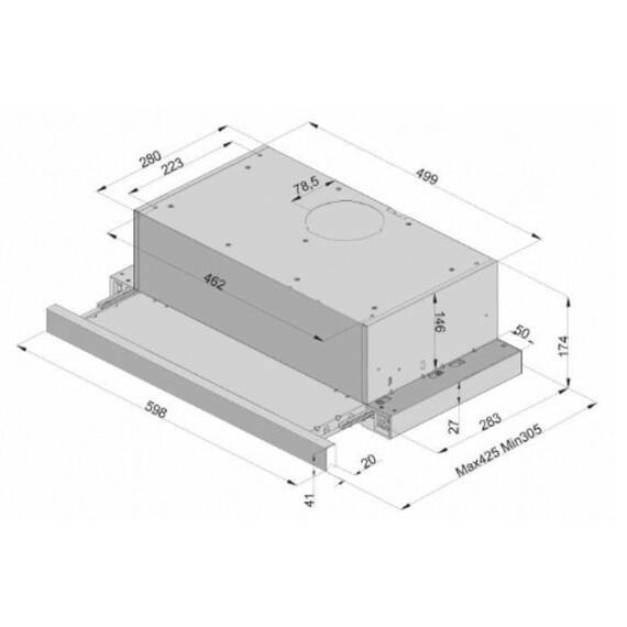 Hota telescopica, carcasa din metal vopsit, incorporabila, 550 mc/h, 2 motoare, 248 W, 17,5 x 60 x 30 cm, gri - 2- Roveli