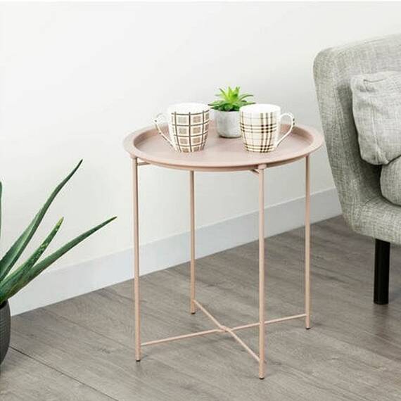 Masuta de cafea DacEnergy©, realizata din metal, design rustic, forma rotunda, 47 x 47 x 50.2, finisaj roz nude - 2- Roveli