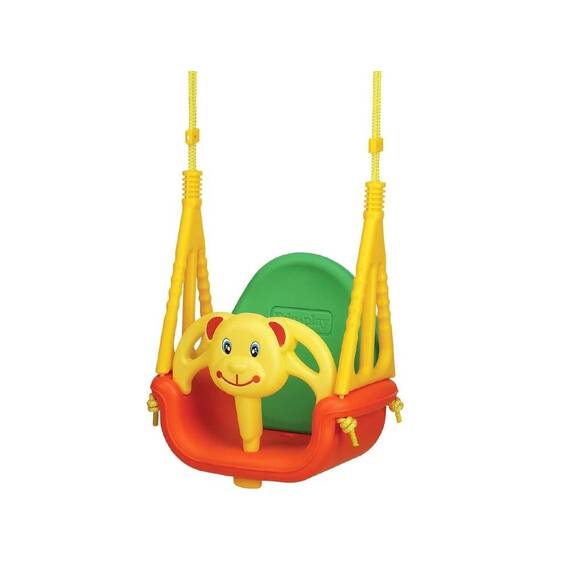 Leagan 3in1 , realizat din material de foarte buna calitate, pentru 6 luni-7 ani, structura speciala anti-alunecare, sarcina maxima 30 kg, model ursulet, verde si rosu - - Roveli