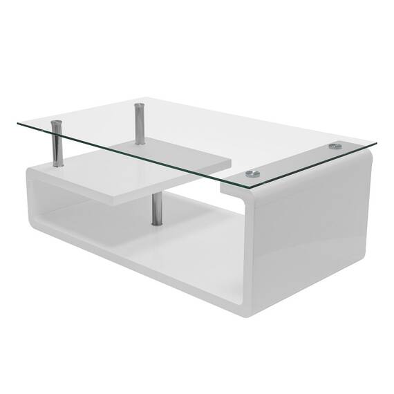 Masuta de cafea DacEnergy©, forma dreptunghiulara, cu raft, blat din sticla, finisaj alb, 110 x 65 x 42 cm - 2- Roveli