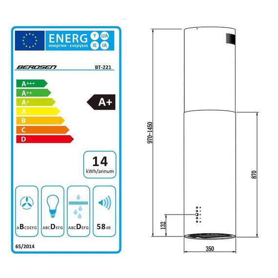 Hota de bucatarie insula, carcasa din otel, 3 trepte, iluminare Led, 2x1,25 W, 460 m3/h, mod de functionare absorbant si extractor, 35 cm, putere motor 100W, 220-240V, neagra - 3- Roveli