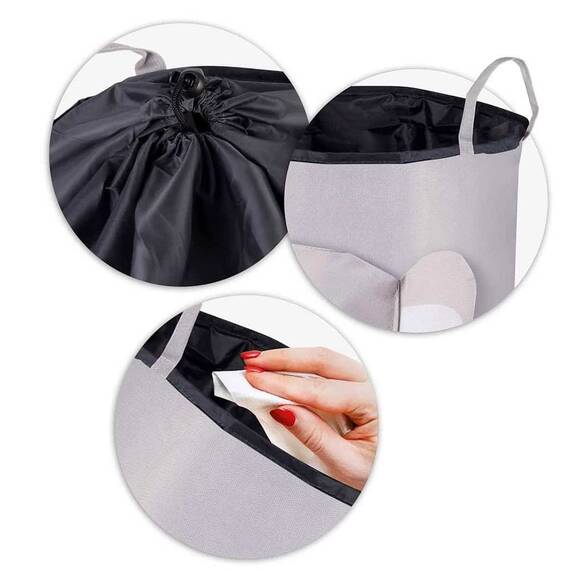 Cutie organizator pentru copii DacEnergy©, fabricat din material durabil, capacitate foarte mare, un cordon pentru inchidere, cu manere, imprimeu elefant, 34 x 48 cm, gri - 3- Roveli