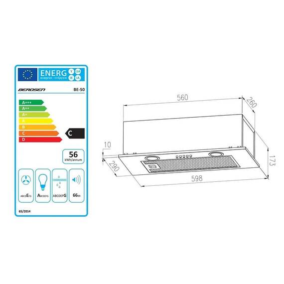 Hota incorporabila, din otel inoxidabil, 380m3/h, 120W, filtru de grasime din aluminiu, buton de control, 60x30 cm, argintie - 3- Roveli