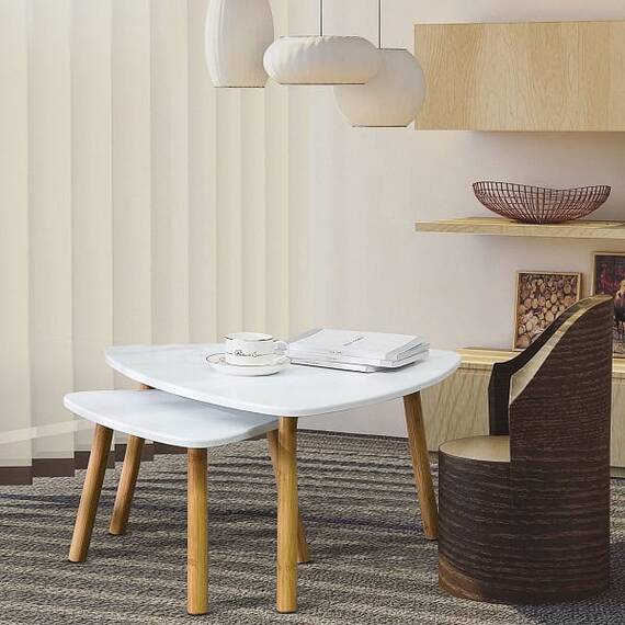 Set masuta living DacEnergy©, realizat din MDF si bambus, forma asimetrica, fixa, 60 x 60 x 40 cm, finisaj natur si alb, 2 bucati - 3- Roveli