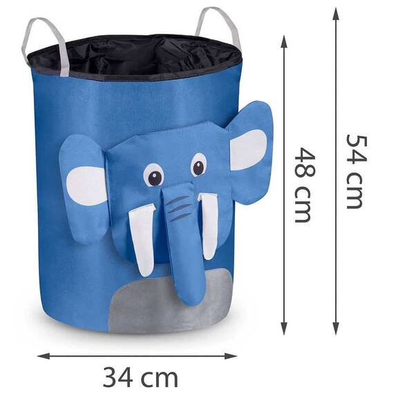 ​Cutie organizator pentru copii DacEnergy©, fabricat din material durabil, capacitate foarte mare, un cordon pentru inchidere, cu manere, imprimeu elefant, 34 x 48 cm, albastru - 4- Roveli