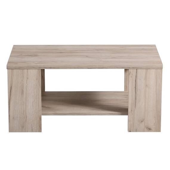 Masuta cafea DacEnergy©, material PAL melaminat, design simplu, doua blaturi, forma dreptunghiulara, finisaj stejar gri, dimensiuni  90.5 x 50.5 x 41.5 cm, 1C - 4- Roveli