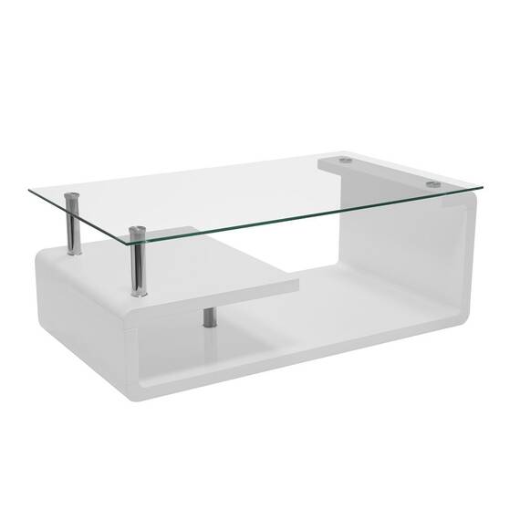 Masuta de cafea DacEnergy©, forma dreptunghiulara, cu raft, blat din sticla, finisaj alb, 110 x 65 x 42 cm - 4- Roveli