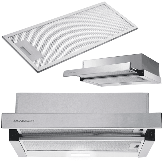 Hota de bucatarie, telescopica, otel inoxidabil, 2 moduri de functionare, 220-240V, 80 W, 200 mc/h, 2 trepte de viteza, 50 cm, inox - - Roveli