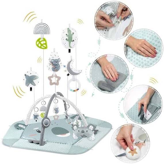 ​Salteluta interactiva , material moale, 7 jucarii multifunctionale, laturile ridicate, doua fete, pliabil, imprimeu cu koala - 5- Roveli