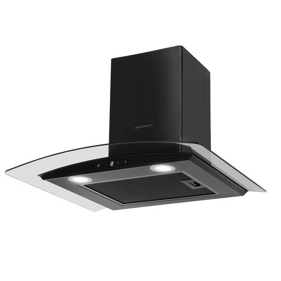Hota de bucatarie, decorativa, iluminare Led, control panou tactil, 3 viteze, 65 W, 342 m3/h, clasa energetica B, 60 cm, negru - - Roveli