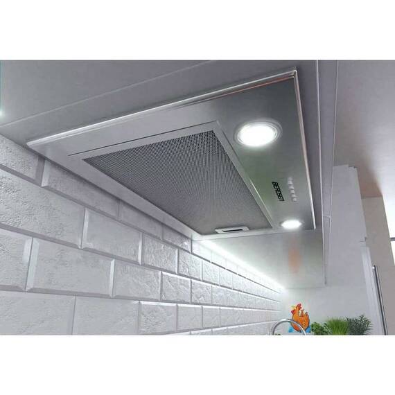 Hota incorporabila, din otel inoxidabil, 380m3/h, 120W, filtru de grasime din aluminiu, buton de control, 60x30 cm, argintie - 5- Roveli