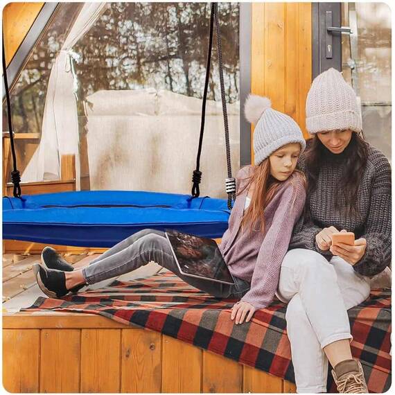 Leagan cuib , cadru otel, poliester Oxford acoperit 600D, forma rotunda, material impermeabil, greutate maxima 150kg, 95cm, albastru - 5- Roveli