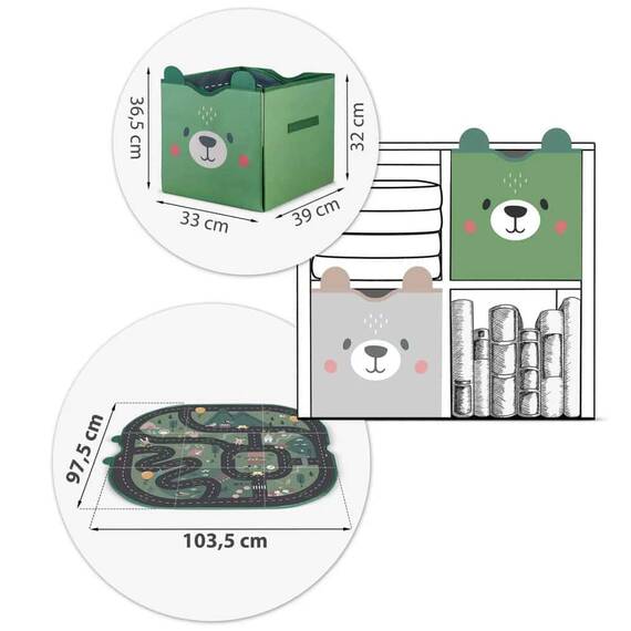 Organizator si covoras 2 in 1 pentru copii DacEnergy©, fabricat din material durabil, mare si incapator, cu velcro puternic, pliabil, 33 x 39 x 32 cm, verde - 5- Roveli