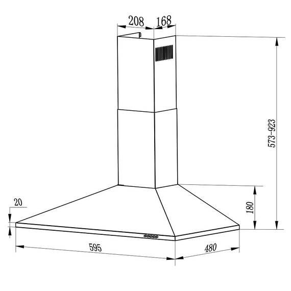 Hotă decorativă încorporată, Capac din oțel inoxidabil, Capacitate de absorbție 350m3/h, 65W, 3 viteze, Buton de control, 60 cm, Negru - 4- Roveli