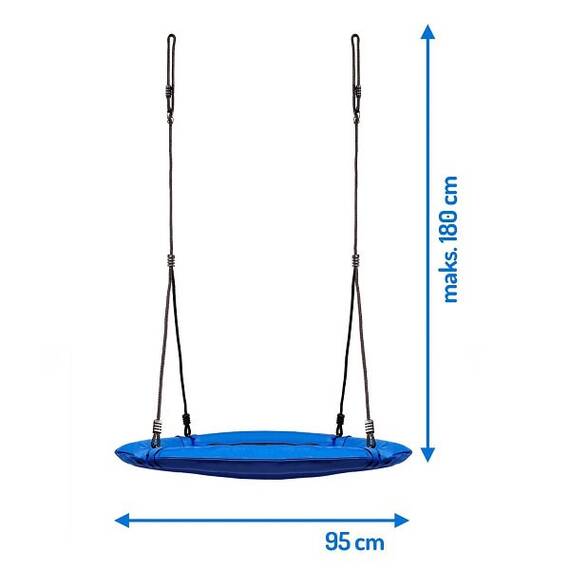Leagan cuib , cadru otel, poliester Oxford acoperit 600D, forma rotunda, material impermeabil, greutate maxima 150kg, 95cm, albastru - 7- Roveli