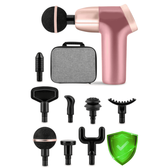 Pistol de masaj corporal, ecran LCD, 8 accesorii, protectie la supraincalzire, geanta de voiaj, design ergonomic, 20 de viteze, 3200 rotatii pe minut, roz - 11- Roveli