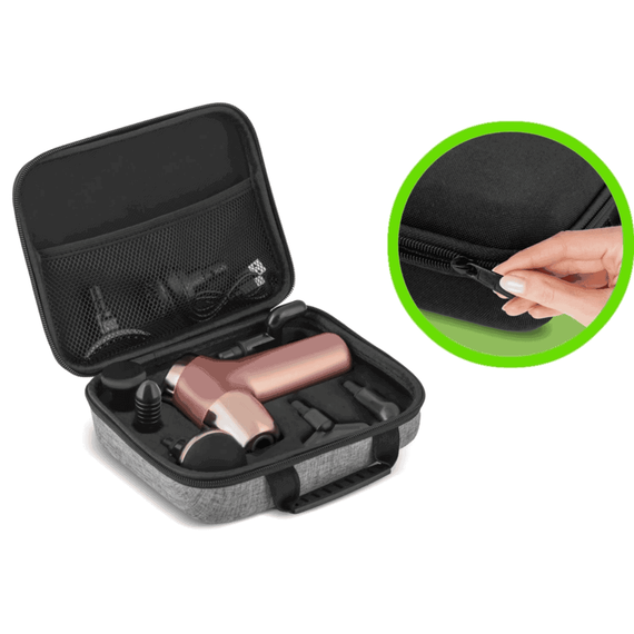 Pistol de masaj corporal, ecran LCD, 8 accesorii, protectie la supraincalzire, geanta de voiaj, design ergonomic, 20 de viteze, 3200 rotatii pe minut, roz - 12- Roveli