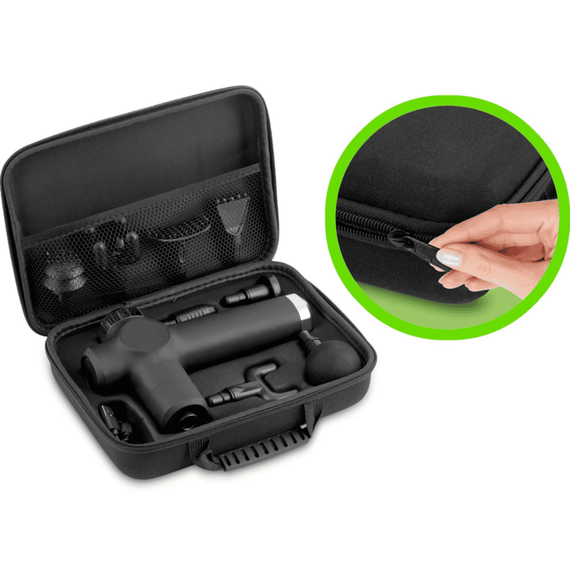 Pistol de masaj corporal, 8 accesorii, protectie la supraincalzire, 3200 rotatii pe minut, 7 trepte de viteza, design ergonomic, negru mat - 2- Roveli