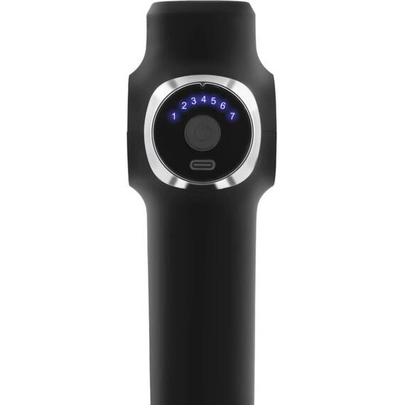 Pistol de masaj corporal, 8 accesorii, protectie la supraincalzire, 3200 rotatii pe minut, 7 trepte de viteza, design ergonomic, negru mat - 6- Roveli