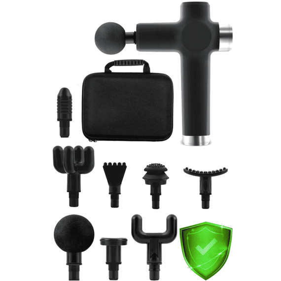 Pistol de masaj corporal, 8 accesorii, protectie la supraincalzire, 3200 rotatii pe minut, 7 trepte de viteza, design ergonomic, negru mat - 9- Roveli