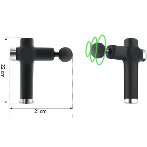 Pistol de masaj corporal, 8 accesorii, protectie la supraincalzire, 3200 rotatii pe minut, 7 trepte de viteza, design ergonomic, negru mat - 13- Roveli