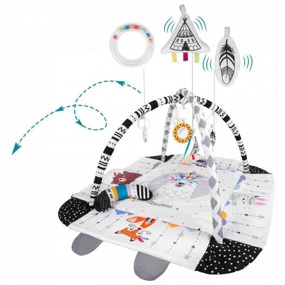 Salteluta interactiva 3in1, pliere usoara, arcada cu jucarii, tarc, covor, perna, model caine, 100x100 cm - 2- Roveli