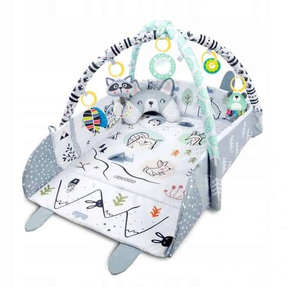 Salteluta interactiva 3in1, pliere usoara, arcada cu jucarii, tarc, covor, perna, model pisica, 110x100 cm - 4- Roveli