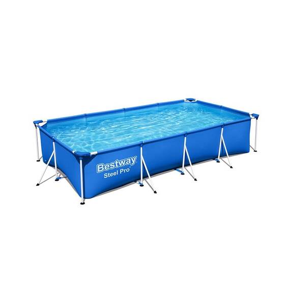 Piscina cu cadru metalic, cu pompa de filtrare, dimensiuni 399 x 211 x 81 cm, 5700 litri, dreptunghiulara, culoare albastru - - Roveli
