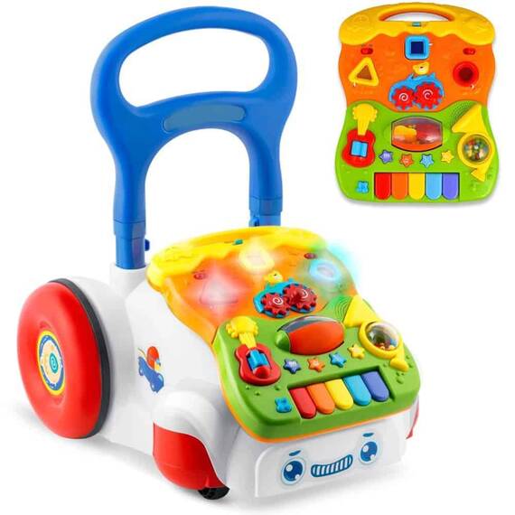 Premergator pentru copii 2in1 , solid si durabil, roti cu blocare si cauciuc antiderapant, cu pian pe un panou educational, cu sunet, 40,5 x36 x46 cm, alb - 2- Roveli