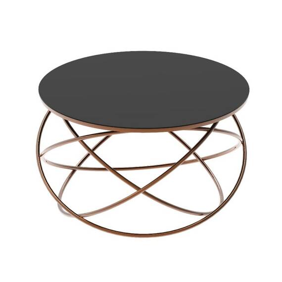 Masuta de cafea DacEnergy©, cadru metalic cromat aramiu, sticla neagra lucioasa, design unic, atractiv, forma rotunda, fixa, 75 x 45 cm - - Roveli