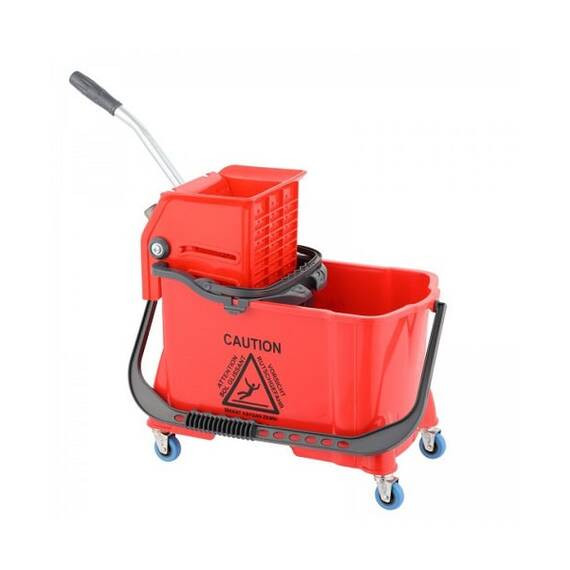 ​Carucior de curatenie DacEnergy©, plastic durabil, capacitate dubla, 10 si 24 l, storcator profesional pentru mop, patru roti, maner ergonomic, rosu - - Roveli