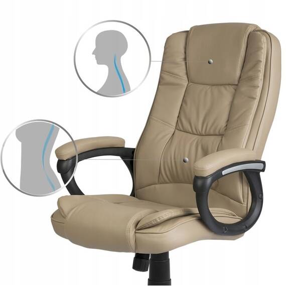 Scaun birou DacEnergy, spatar moale, strat dublu de burete, forma ergonomica, suport lombar, 125x60 cm, piele, bej - 11- Roveli