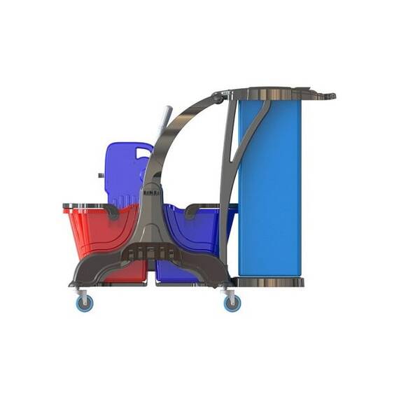 Carucior de curatenie DacEnergy©, constructia solida, 2 galeti, 25 litri, storcator profesional pentru mop, spatiu depozitare produse de curatenie, albastru si rosu - 2- Roveli