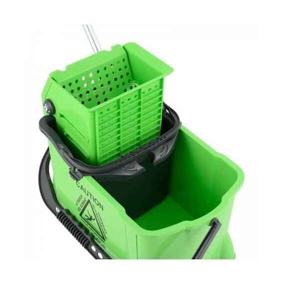 Carucior de curatenie DacEnergy©, plastic durabil, capacitate dubla, 10 si 24 l, storcator profesional pentru mop, patru roti, maner ergonomic, verde - 2- Roveli