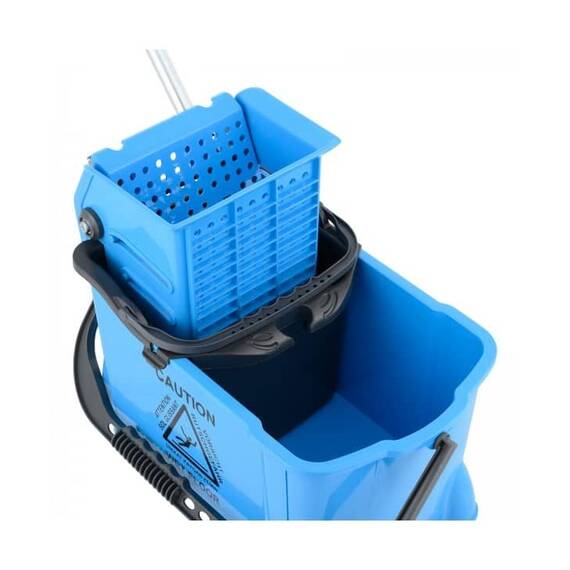 Carucior de curatenie DacEnergy©, plastic durabil, capacitate dubla, 10 si 24 l, storcator profesional pentru mop, patru roti, maner ergonomic, albastru - 2- Roveli