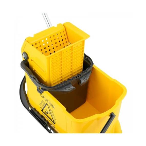 Carucior de curatenie DacEnergy©, plastic durabil, capacitate dubla, 10 si 24 l, storcator profesional pentru mop, patru roti, maner ergonomic, galben - 2- Roveli