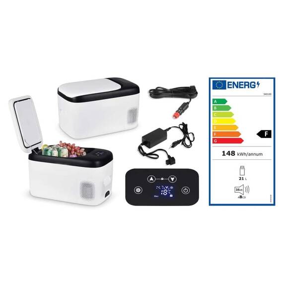 ​Lada frigorifica, functia de racire si incalzire, 2 moduri de functionare Eco si Max, blocare pentru copii, 100-240V si 12V/24V, panou de control tactil, 21 l, 56,8 x 33 x 33,2 cm, alb - - Roveli