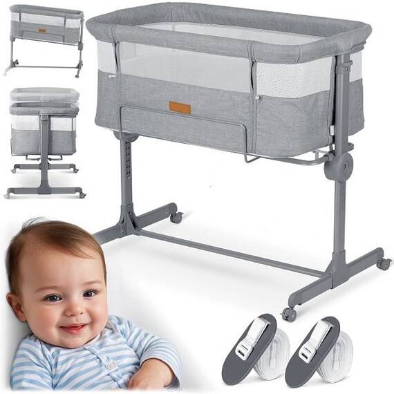 Patut bebelusi, material detasabil, pliabil, 4 roti cu frana, sarcina maxima 9 kg, intrare laterala detasabila, reglare pe 7 niveluri, gri - 2- Roveli