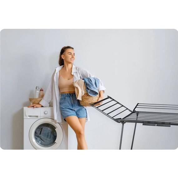 Uscator de rufe DacEnergy©, constructie metalica, solida, 4 aripi pliabile, pliere si desfasurare rapida, suprafata mare de uscare 22 m, negru - 2- Roveli