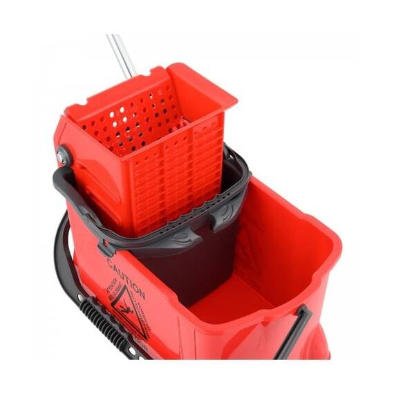 ​Carucior de curatenie DacEnergy©, plastic durabil, capacitate dubla, 10 si 24 l, storcator profesional pentru mop, patru roti, maner ergonomic, rosu - 2- Roveli