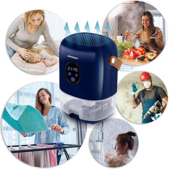 Dezumidificator , rezervor detasabil 1000 ml, alimentare 220 - 240 V, capacitate mare 400 ml/ 24h, 34 dB, 22,5W, tehnologia Peltier, mod de noapte, albastru - 3- Roveli