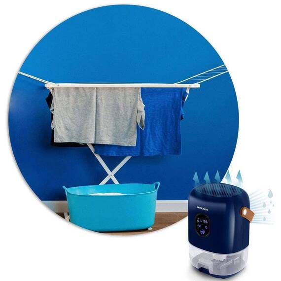 Dezumidificator , rezervor detasabil 1000 ml, alimentare 220 - 240 V, capacitate mare 400 ml/ 24h, 34 dB, 22,5W, tehnologia Peltier, mod de noapte, albastru - 10- Roveli