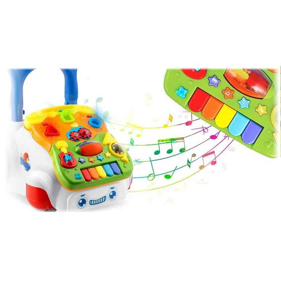 Premergator pentru copii 2in1 , solid si durabil, roti cu blocare si cauciuc antiderapant, cu pian pe un panou educational, cu sunet, 40,5 x36 x46 cm, alb - 4- Roveli