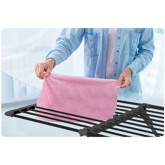 Uscator de rufe DacEnergy©, metalic, cu roti, telescopic, pliabil, 190 x 95 x 56 cm, negru - 2- Roveli