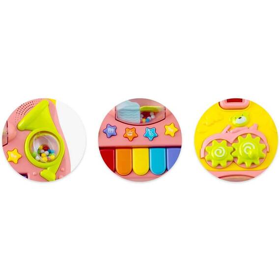 Premergator pentru copii 2in1, solid si durabil, roti cu blocare si cauciuc antiderapant, cu pian pe un panou educational, cu sunet, 40,5 x36 x46 cm, roz - 4- Roveli
