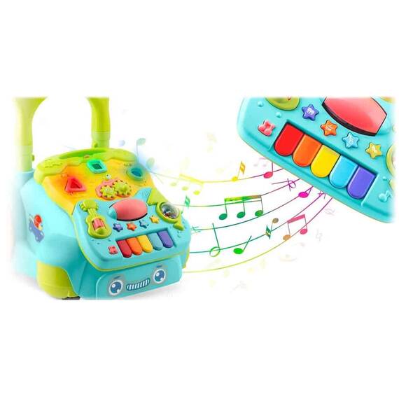 Premergator pentru copii 2in1 , solid si durabil, roti cu blocare si cauciuc antiderapant, cu pian pe un panou educational, cu sunet, 40,5 x36 x46 cm, turcoaz - 4- Roveli