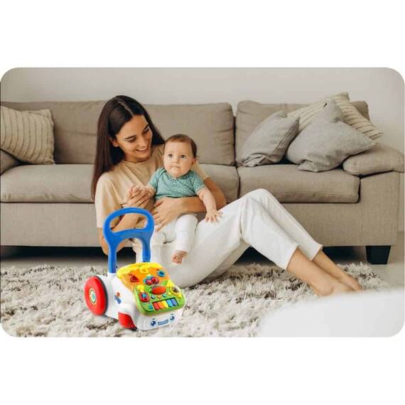 Premergator pentru copii 2in1 , solid si durabil, roti cu blocare si cauciuc antiderapant, cu pian pe un panou educational, cu sunet, 40,5 x36 x46 cm, alb - 5- Roveli