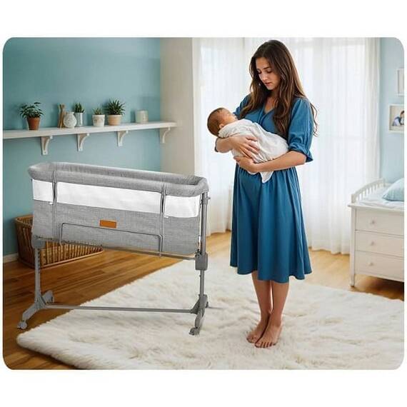 Patut bebelusi, material detasabil, pliabil, 4 roti cu frana, sarcina maxima 9 kg, intrare laterala detasabila, reglare pe 7 niveluri, gri - 4- Roveli